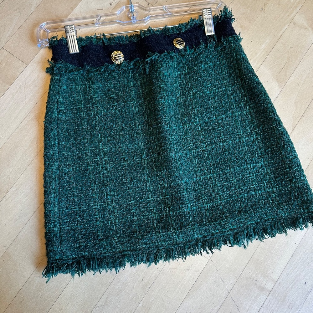 ZARA dark green/black tweed boucle mini skirt, XS  GD1137 - Picture 2 of 4